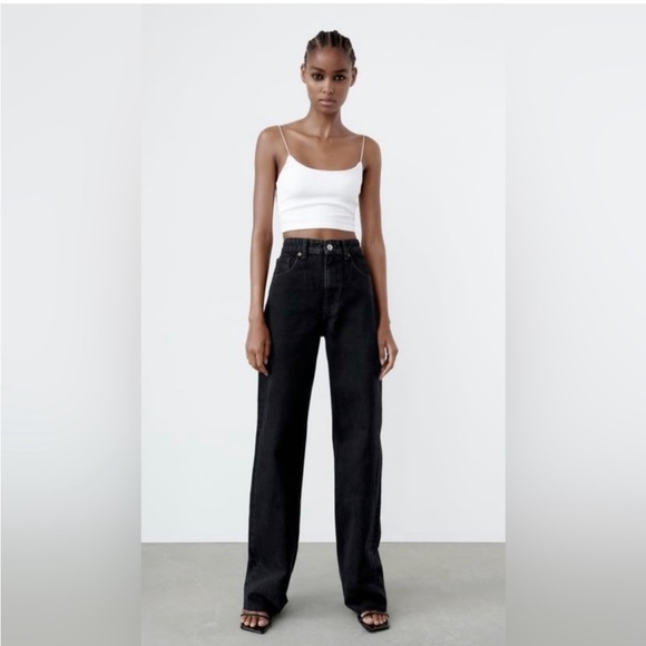 Zara Wide Leg Jeans with fray bottom Black US 8 - Picture 1 of 13